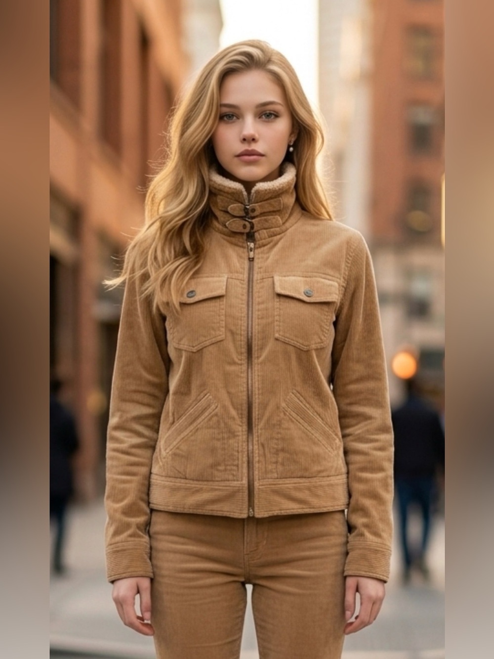 Women’s Corduroy Sherpa-Trim Zip Jacket in Camel